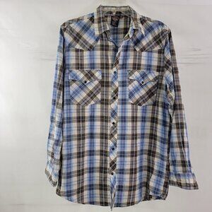 Sportier Men’s Western Wear Pearl Snap Button Down Plaid Shirt - Medium